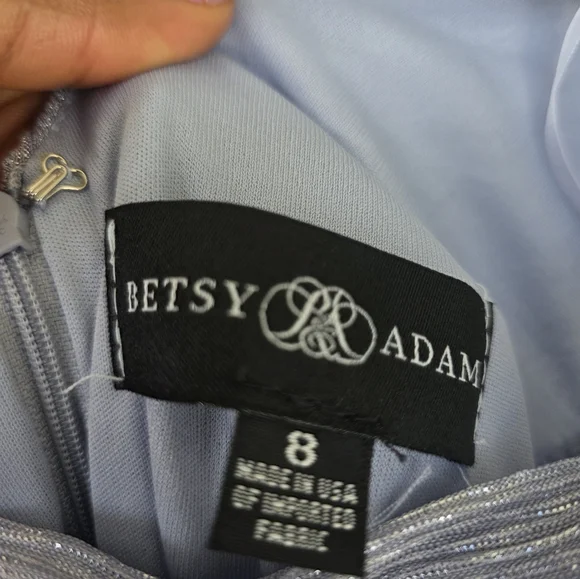 $258 Betsy & Adam Elaine" Long Metallic Crinkle Cowl Neck Dress Sz 8 NWT Wedding - Picture 9 of 12